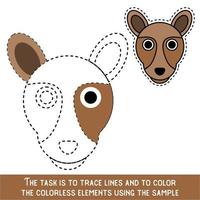 Color Kangaroo Face. Restore dashed lines. Color the picture elements. Page to be color fragments. vector