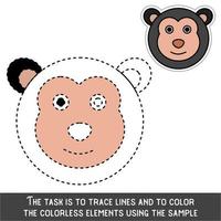 Color Monkey Face. Restore dashed lines. Color the picture elements. Page to be color fragments. vector