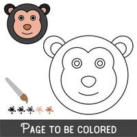 cara de mono divertido para colorear, el libro para colorear para niños en edad preescolar con un nivel de juego educativo fácil. vector