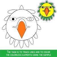 Color Bird Face. Restore dashed lines. Color the picture elements. Page to be color fragments. vector