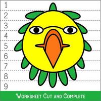 Worksheet. Game for kids, children. Math Puzzles. Cut and complete. Learning mathematics. Bird Face. vector