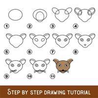 juego para niños para desarrollar habilidades de dibujo con un nivel de juego fácil para niños en edad preescolar, tutorial educativo de dibujo para cara de gato. vector