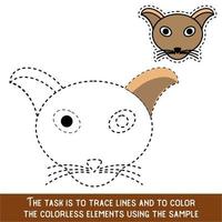 Color Cat Face. Restore dashed lines. Color the picture elements. Page to be color fragments. vector