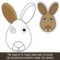 Color Rabbit Face. Restore dashed lines. Color the picture elements. Page to be color fragments. vector