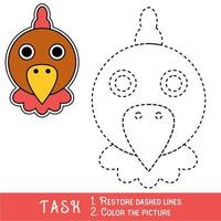 Drawing worksheet for preschool kids with easy gaming level of difficulty, simple educational game for kids one line tracing of Chicken Face. vector