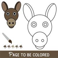 Cara de burro divertida para colorear, el libro para colorear para niños en edad preescolar con un nivel de juego educativo fácil. vector