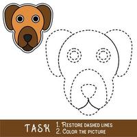 Drawing worksheet for preschool kids with easy gaming level of difficulty, simple educational game for kids one line tracing of Dog Face. vector