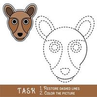 Drawing worksheet for preschool kids with easy gaming level of difficulty, simple educational game for kids one line tracing of Kangaroo Face. vector