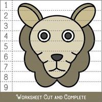 Worksheet. Game for kids, children. Math Puzzles. Cut and complete. Learning mathematics. Lamb Face. vector