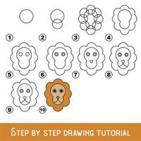 juego para niños para desarrollar habilidades de dibujo con un nivel de juego fácil para niños en edad preescolar, tutorial educativo de dibujo para cara de león. vector