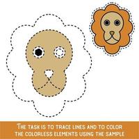 Color Lion Face. Restore dashed lines. Color the picture elements. Page to be color fragments. vector