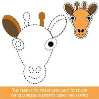 Color Giraffe Face. Restore dashed lines. Color the picture elements. Page to be color fragments. vector