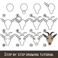 juego para niños para desarrollar habilidades de dibujo con un nivel de juego fácil para niños en edad preescolar, tutorial educativo de dibujo para cara de cabra. vector