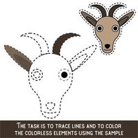 Color Goat Face. Restore dashed lines. Color the picture elements. Page to be color fragments. vector