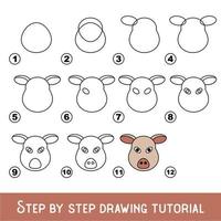 Kid game to develop drawing skill with easy gaming level for preschool kids, drawing educational tutorial for Pig Face. vector