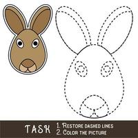 Drawing worksheet for preschool kids with easy gaming level of difficulty, simple educational game for kids one line tracing of Rabbit Face. vector