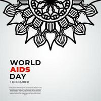 1 December world aids day banner or card template and background with mandala vector