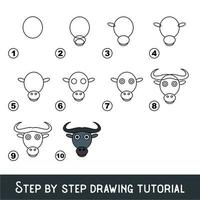 Kid game to develop drawing skill with easy gaming level for preschool kids, drawing educational tutorial for Buffalo Face. vector