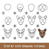 juego para niños para desarrollar habilidades de dibujo con un nivel de juego fácil para niños en edad preescolar, tutorial educativo de dibujo para cara de canguro. vector