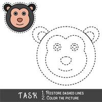 Drawing worksheet for preschool kids with easy gaming level of difficulty, simple educational game for kids one line tracing of Monkey Face. vector