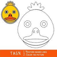 Drawing worksheet for preschool kids with easy gaming level of difficulty, simple educational game for kids one line tracing of Duckling Face. vector