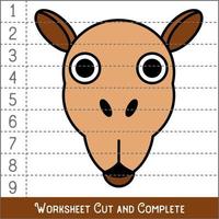 Worksheet. Game for kids, children. Math Puzzles. Cut and complete. Learning mathematics. Camel Face. vector