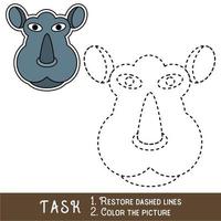 Drawing worksheet for preschool kids with easy gaming level of difficulty, simple educational game for kids one line tracing of Rhino Face. vector