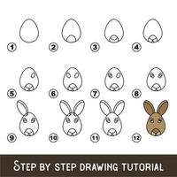 juego para niños para desarrollar habilidades de dibujo con un nivel de juego fácil para niños en edad preescolar, tutorial educativo de dibujo para cara de conejo. vector