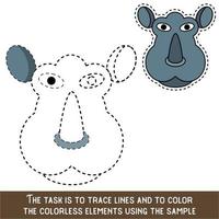 Color Rhino Face. Restore dashed lines. Color the picture elements. Page to be color fragments. vector