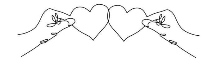 Continuous one line drawing. hands holding heart on white background. Black thin line of hand with heart image. vector