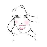 illustration of women long hair style icon, logo women face on white background, vector