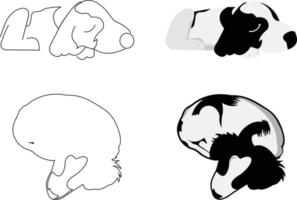 Conjunto de dos iconos e ilustraciones de perro durmiendo aislado sobre fondo blanco. vector