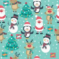 Christmas seamless pattern with penguins deers trees on blue background vector