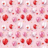 Valentines Day seamless pattern with realistic red and pink hearts and balloons. Valentines Day pink background for festive decor, wrapping paper, print, textile, fabric, wallpaper vector