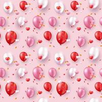 Valentines Day seamless pattern with realistic red and pink hearts and balloons. Valentines Day pink background for festive decor, wrapping paper, print, textile, fabric, wallpaper vector