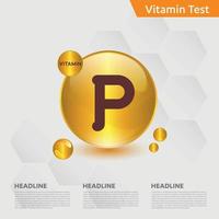 conjunto de colección de gotas de icono de vitamina p, colecalciferol. gota de oro gota del complejo vitamínico. médico para la ilustración de vector de salud