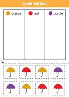 Sort cartoon umbrellas by colors. Learning colors for children. vector