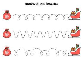 trazando líneas con bolsas navideñas y trineo. Practica de la escritura. vector