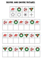 addition with different objectsDecode and encode pictures. Write the symbols under Christmas pictures. vector