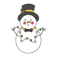 Cute cartoon snowman isolated on white background. vector