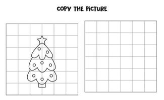 Copy the picture of cartoon Christmas tree. Logical game for kids. vector