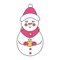 Cute cartoon snowman isolated on white background. vector