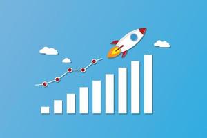 Rocket Fly on chart. Business financial start up growth success concept on blue Background vector