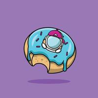 lindo astronauta flotando con donut vector