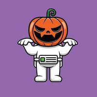 Cute Astronaut Pumpkin Halloween Illustration vector