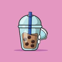 lindo astronauta peep en boba milk tea ilustración vector