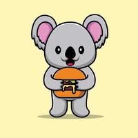 lindo koala con ilustración de hamburguesa vector