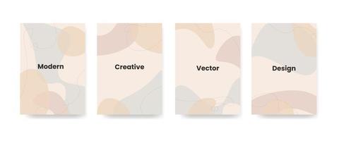 Set of stylish templates with organic abstract shapes and line in nude colors. Pastel background in minimalist style. Contemporary vector Illustration