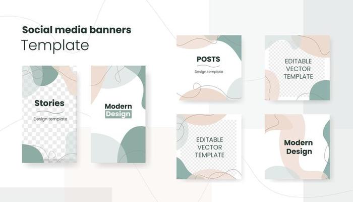 Modern web banner for social media mobile apps, organic design in pastel colors. Stylish social media posts, story and photos. Editable templates with space for text. Vector Illustration