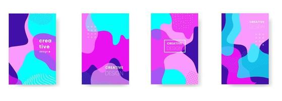 Set fun doodle pattern background with abstract shapes and colors. Pink and blue color. Abstract design for wall art, brochures, book covers, posters. vector